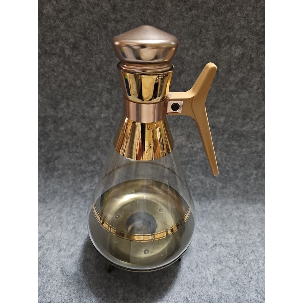 Vintage MCM Coffee Carafe with Brass Warmer Stand.